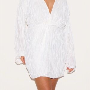 PLT White Textured Wrap Dress